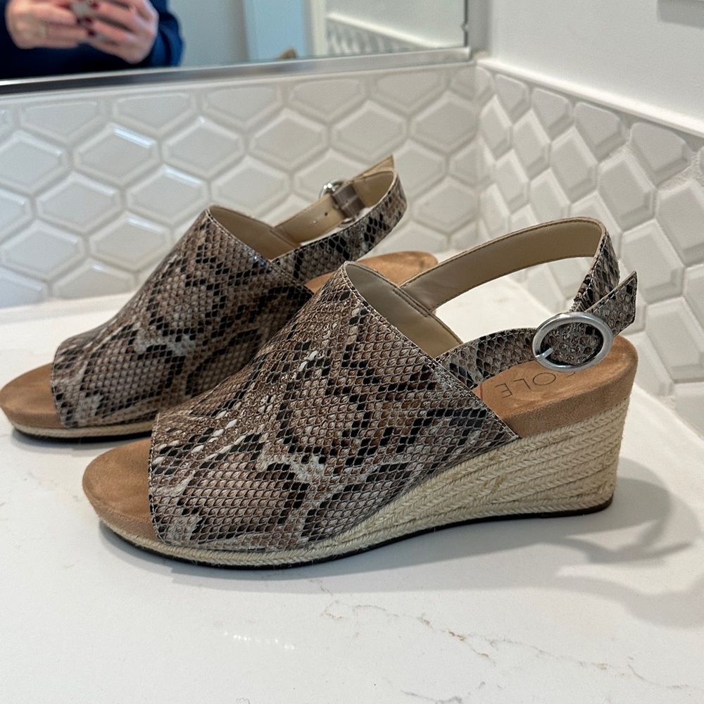 Sole Society Snakeskin Open-Toe Women's Wedge Espadrille Sandals Size 8 1/2
